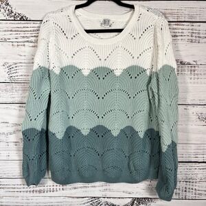 Heine Ajour Chunky German Sweater Size 14 Gradient Ombré Stripes Easter Spring